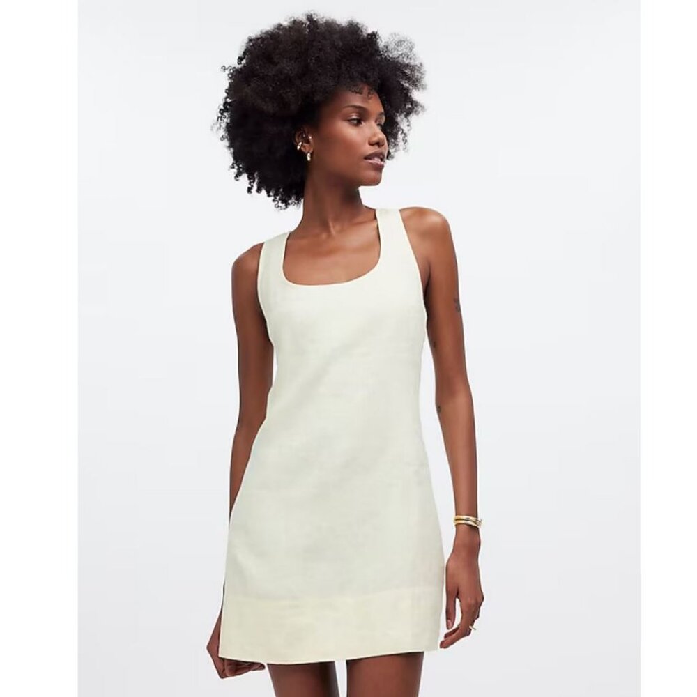 Madewell Cross-Back A-Line Mini Dress in Linen Pale Pineapple Size 6